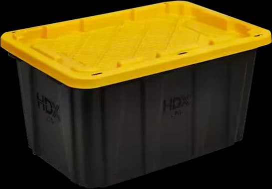 Storage bin with yellow lid